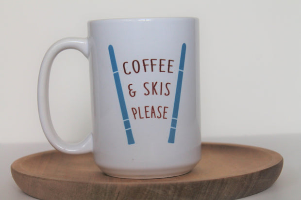 Prairie Chick Prints Coffee and Skis mug